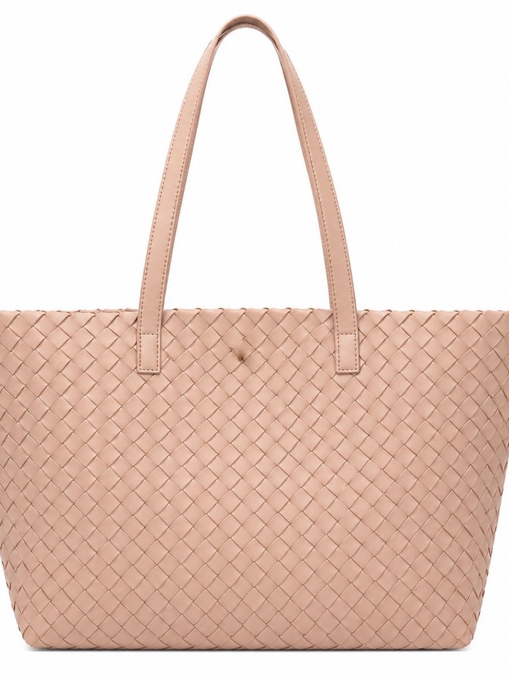 Woven Leather Tote in Blush Pink